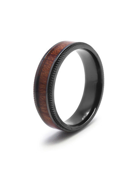 Bague Koa Sombre - black zirconium PVD noir, bois koa incrusté - William Spencer