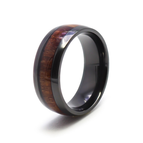 Bague Koa Prestige - black zirconium PVD noir, bois koa incrusté - William Spencer