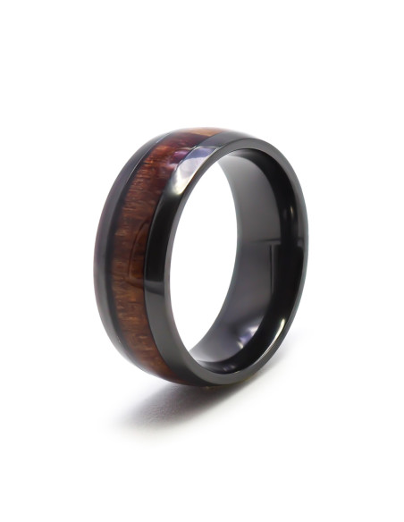 Bague Koa Prestige - black zirconium PVD noir, bois koa incrusté - William Spencer