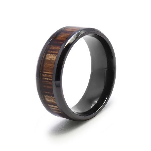 Bague Koa Chromatique - black zirconium PVD noir, bois teinté multicolore incrusté - William Spencer