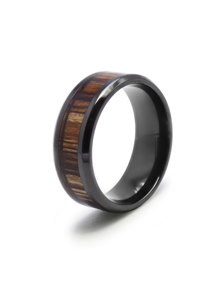 Bague Koa Chromatique - black zirconium PVD noir, bois teinté multicolore incrusté - William Spencer