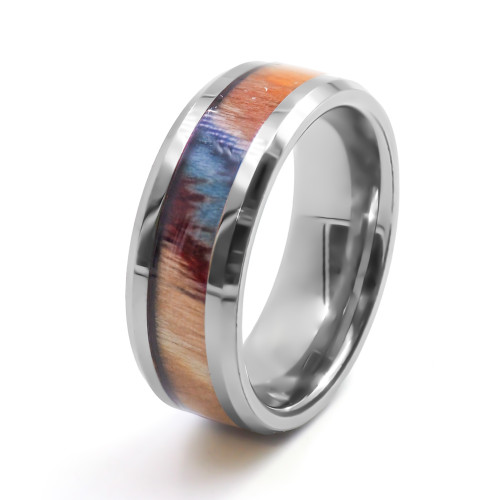 Bague Prisme Solaire - tungstène, bois teinté multicolore incrusté - William Spencer