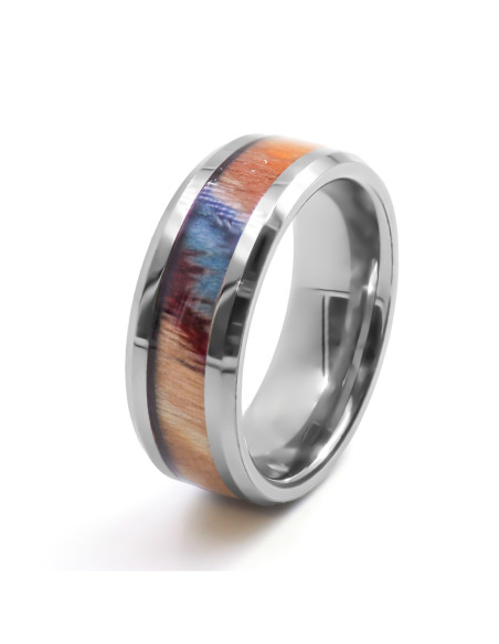 Bague Prisme Solaire - tungstène, bois teinté multicolore incrusté - William Spencer