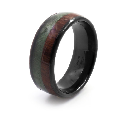 Bague Teck Émeraude - tungstène PVD noir, bois de teck et bois teinté vert - William Spencer