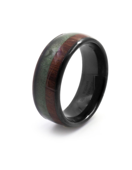 Bague Teck Émeraude - tungstène PVD noir, bois de teck et bois teinté vert - William Spencer