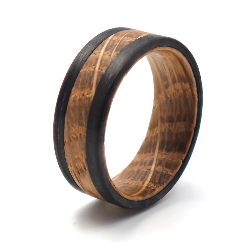 Bague Whisky Tempête - fibre de carbone noir, bois de baril de whisky - William Spencer