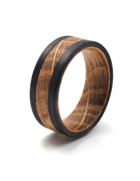 Bague Whisky Tempête - fibre de carbone noir, bois de baril de whisky - William Spencer