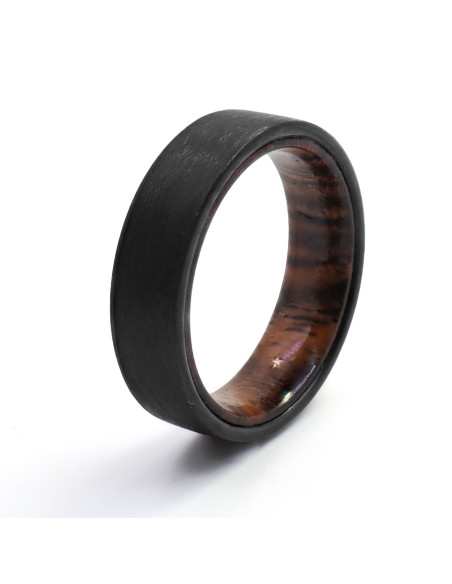 Bague Bocoté Noirci - tungstène PVD noir, finition brossée, intérieur en bois de bocoté - William Spencer