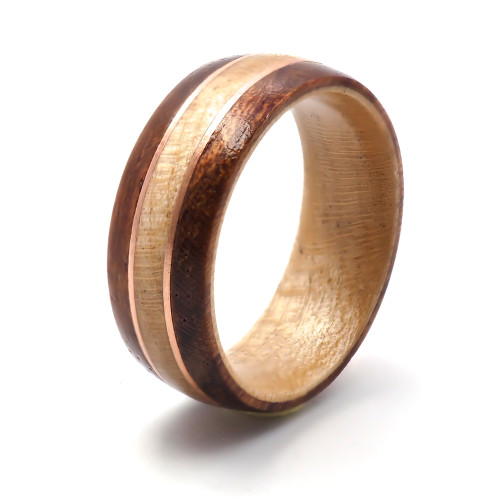 Bague Rosé Élégance - tungstène PVD rosé, bois de palissandre & bois d'olivier - William Spencer
