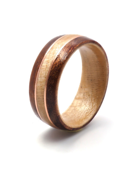Bague Rosé Élégance - tungstène PVD rosé, bois de palissandre & bois d'olivier - William Spencer