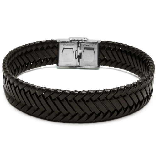 Bracelet Aventus - acier et cuir italien tressé marron - William Spencer