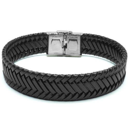 Bracelet Tressor - acier et cuir italien tressé noir - William Spencer