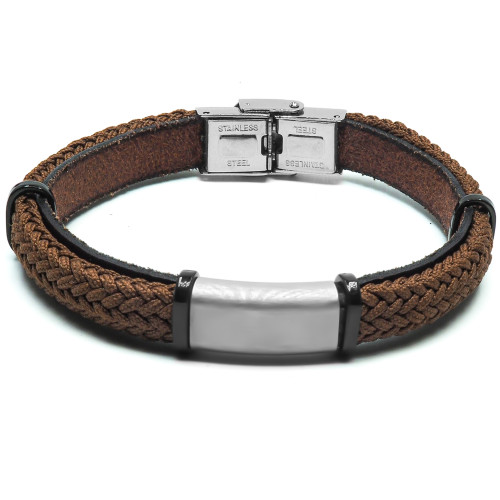 Bracelet Nocturnis - acier et cuir italien marron, cordon tressé marron - William Spencer
