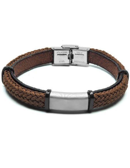 Bracelet Nocturnis - acier et cuir italien marron, cordon tressé marron - William Spencer