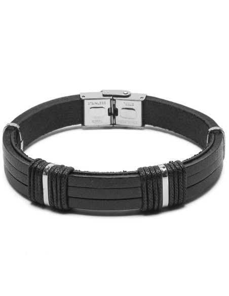 Bracelet Oceanis - acier et cuir italien noir, cordon noir - William Spencer