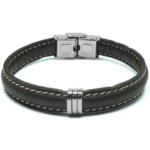 Bracelet Cafeis - acier et cuir italien marron - William Spencer