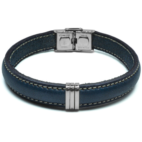 Bracelet Terrano - acier et cuir italien bleu foncé - William Spencer