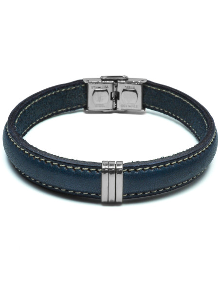 Bracelet Terrano - acier et cuir italien bleu foncé - William Spencer