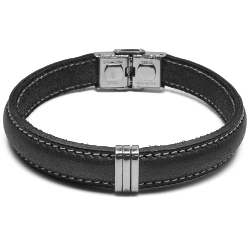 Bracelet Azulino - acier et cuir italien noir - William Spencer