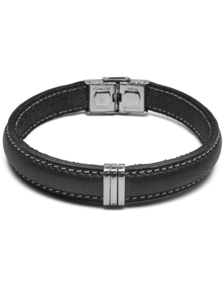 Bracelet Azulino - acier et cuir italien noir - William Spencer