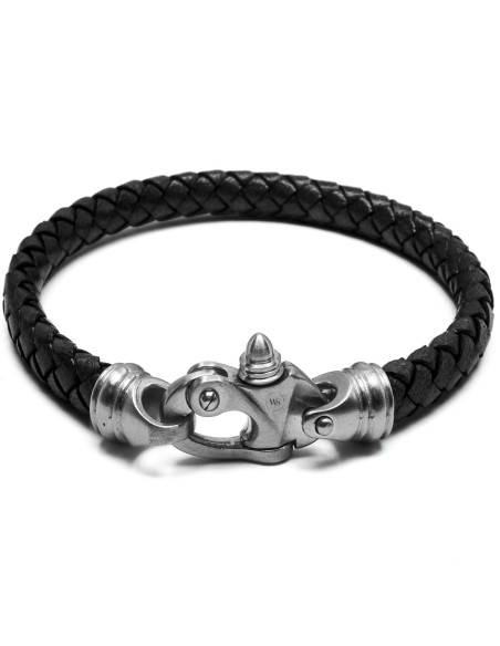 Bracelet Tressis Minor - acier et cuir italien tressé noir, fermoir pratique - William Spencer
